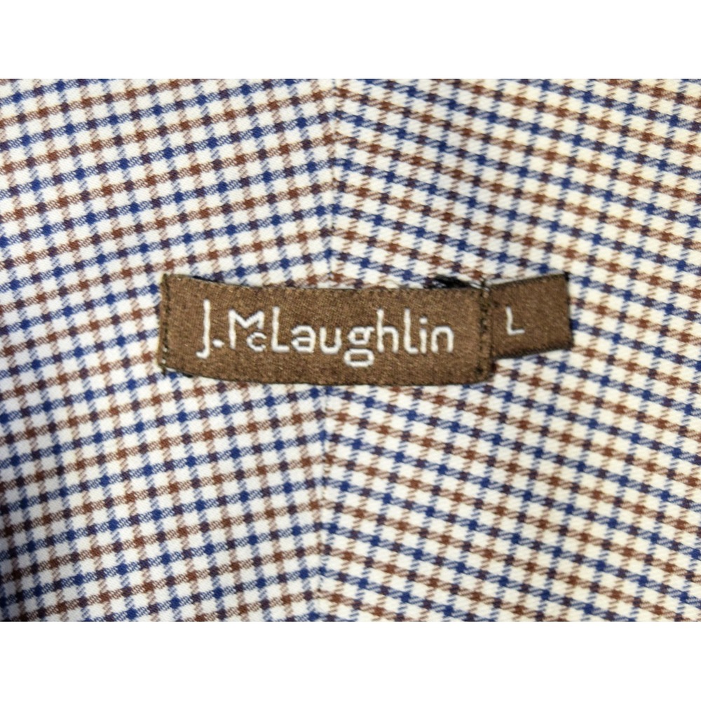 J. McLaughlin Men's L Egyptian Cotton Button Down Shirt Blue Brown Micro Check - Picture 9 of 13